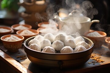 Fototapeta na wymiar Dongzhi Festival, Celebration, copy space background text , winter solstice festival in China, Traditional Chinese. Shiruko tangyuan rice dumplings,