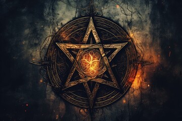 Symbolic pentagram on an abstract background