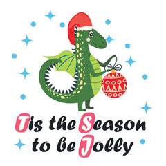 Christmas card with cute green dragon. Year of the Dragon 2024, China