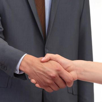 close up of business handshake on white background