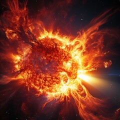Fototapeta na wymiar A close-up view of a solar flare during a magnetic storm
