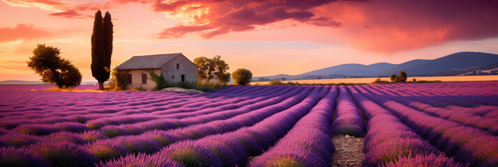 Provence landscape with lavender field - AI Generated - obrazy, fototapety, plakaty