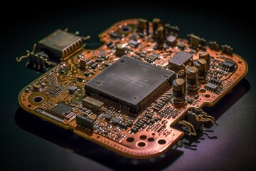 Heart-shaped circuit board for biomedical engineering. Generative AI