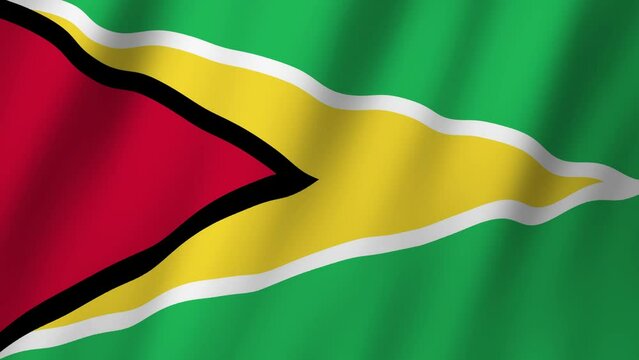 Guyana Flag. National 3d Guyana flag waving. Flag of Guyana footage video waving in wind. Flag of Guyana 4K Animation