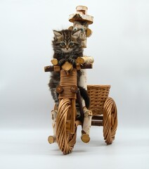 Siberian kitten travels on a tricycle