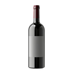 red wine bottle with white label isolated on transparent  red wine bottle with white label isolated on transparent background.