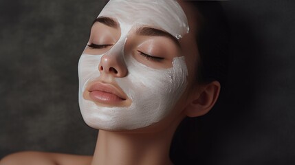 Young woman with a face mask in a beauty salon - obrazy, fototapety, plakaty