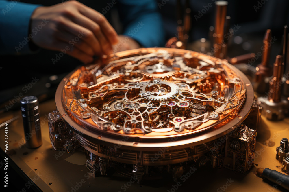 Poster a precise watchmaker assembling intricate timepieces with precision tools. concept of precision and 