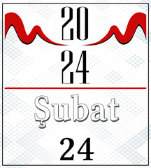 Fabruary Calender 2024, Red and Gray Background