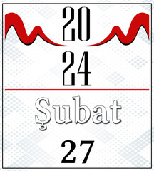 Fototapeta premium Fabruary Calender 2024, Red and Gray Background