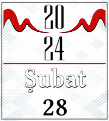 Fabruary Calender 2024, Red and Gray Background