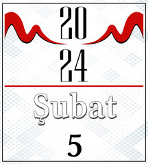 Fabruary Calender 2024, Red and Gray Background