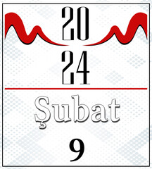 Fabruary Calender 2024, Red and Gray Background