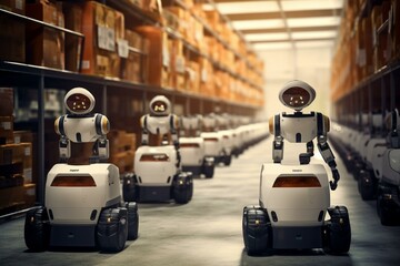Security robots inspecting warehouses. Generative AI