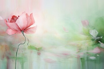 Attractive floral artwork with abstract pink and green misty morning ambiance on a banner. Generative AI