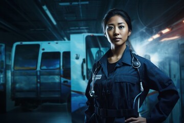 Asian Female Paramedic Job Professional Background Generative AI