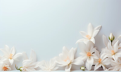 Fototapeta na wymiar White Flowers In Studio Light Background