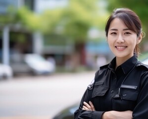Asian Female Police Officer Occupation Attractive Setting Generative AI