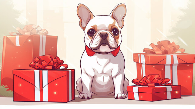 cute pug with gifts - Powered by Adobe