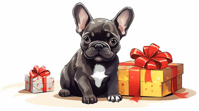 cute pug with gifts - Powered by Adobe