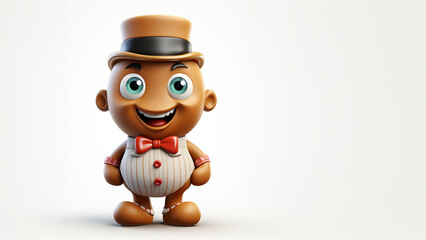 Fototapeta premium Süßes Cartoon Männchen als Lebkuchen Figur zu Weihnachten mit weißen Hintergrund im Querformat für Banner, ai generativ