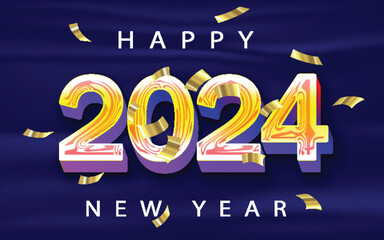 Happy New Year 2024 Vector Text Effect illustration