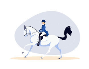 Beautiful rider on a white horse gallops, equestrian sports, dressage