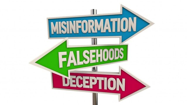 Misinformation Falsehoods Deception Lies Arrow Signs Bad Info Fake News 3d Animation