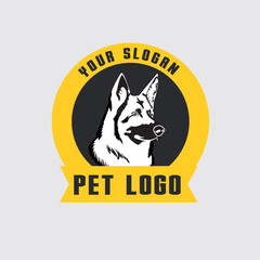 Vector Pet Shop Logo Design Template. Modern animal icon label for store, veterinary clinic, hospital, shelter, business services. Flat illustration background with dog head