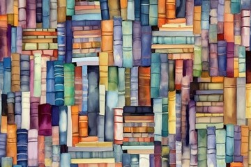 Pattern of watercolor books. Generative AI