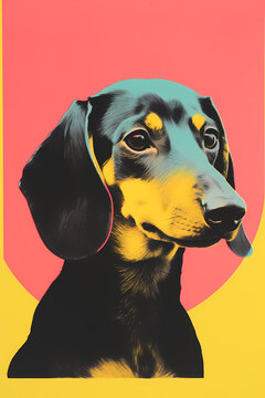 Artistic image of a dog, colorful and modern poster