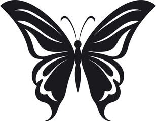 Crafted in Elegance Black Vector Emblem Sculpted Beauty in Flight Butterfly Icon