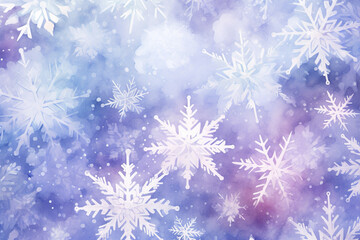 Seamless pattern of delicate snowflakes, painted with iridescent watercolors