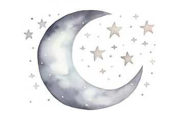 Naklejka premium simple moon, watercolor, cartoon style, neutral colors, nursery, white background