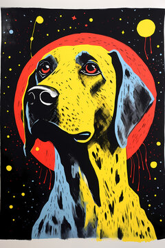 Artistic image of a dog, colorful and modern poster