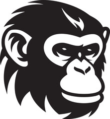 Sculpted Elegance in Black A Chimpanzee Tribute Monochromatic Magic Black Vector Wildlife Emblem