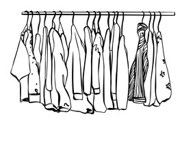 Clothes on hanger. Wardrobe sketch