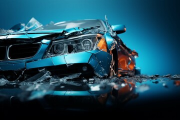 In a car accident, damaged metal and life insurance merge with technology - obrazy, fototapety, plakaty