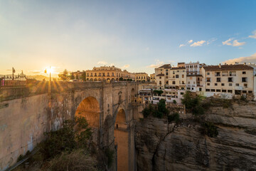Fototapeta na wymiar Landscapes of the Puente Nuevo and cliffs in Ronda, Spain