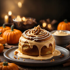 Cinnamon Bun with Pumpkin Cream Cheese Icing - Autumn Delight