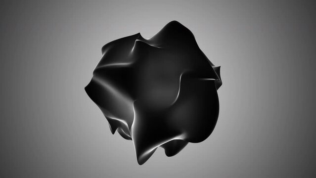 Futuristic 3D sphere with noisy turbulent surface. Morph shape in dark colours with ripples and waves displacement. 3D animated background.