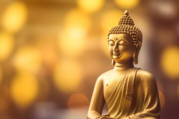 Golden image of Buddha, soft and smooth focus style. Generative AI