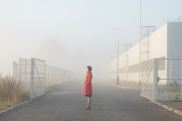 Woman in fog