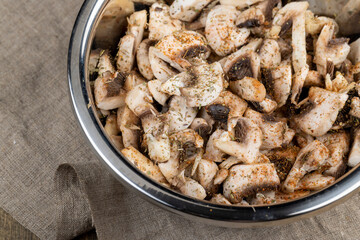 sliced white mushrooms mushrooms during cooking