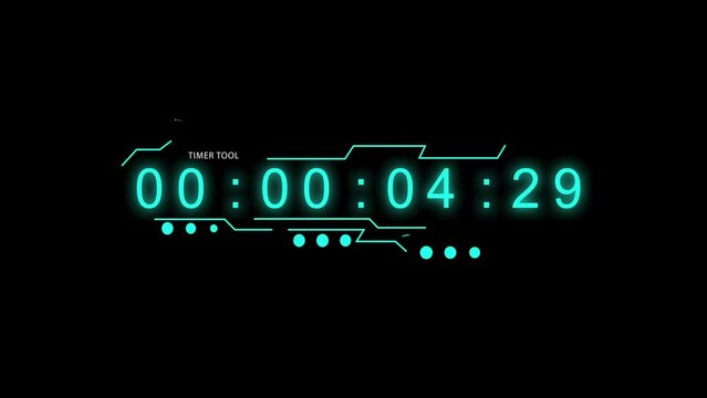 Abstract Countdown timer Background with Digital number timer concept and countdown. Futuristic modern clock face with a set of glowing digits. HUD user interface with technology stopwatch.
