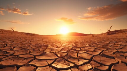 Close-up of cracked desert ground under a scorching sun.