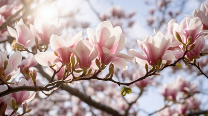 Close-up of magnolia flowers on a tree