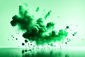 Green paint splash explosion smoke cloud isolated on white  background  