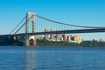 George Washington Bridge with reflection in the Hudson River viewed from Ross Dock picnic area, Fort Lee, NJ -27