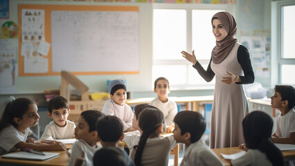 Fototapeta na wymiar Classroom scenes in Arab countries in the Middle East